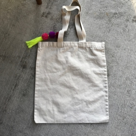 Initial N Canvas Tote with Tassel Pom Pom Costume - Picture 4 of 7